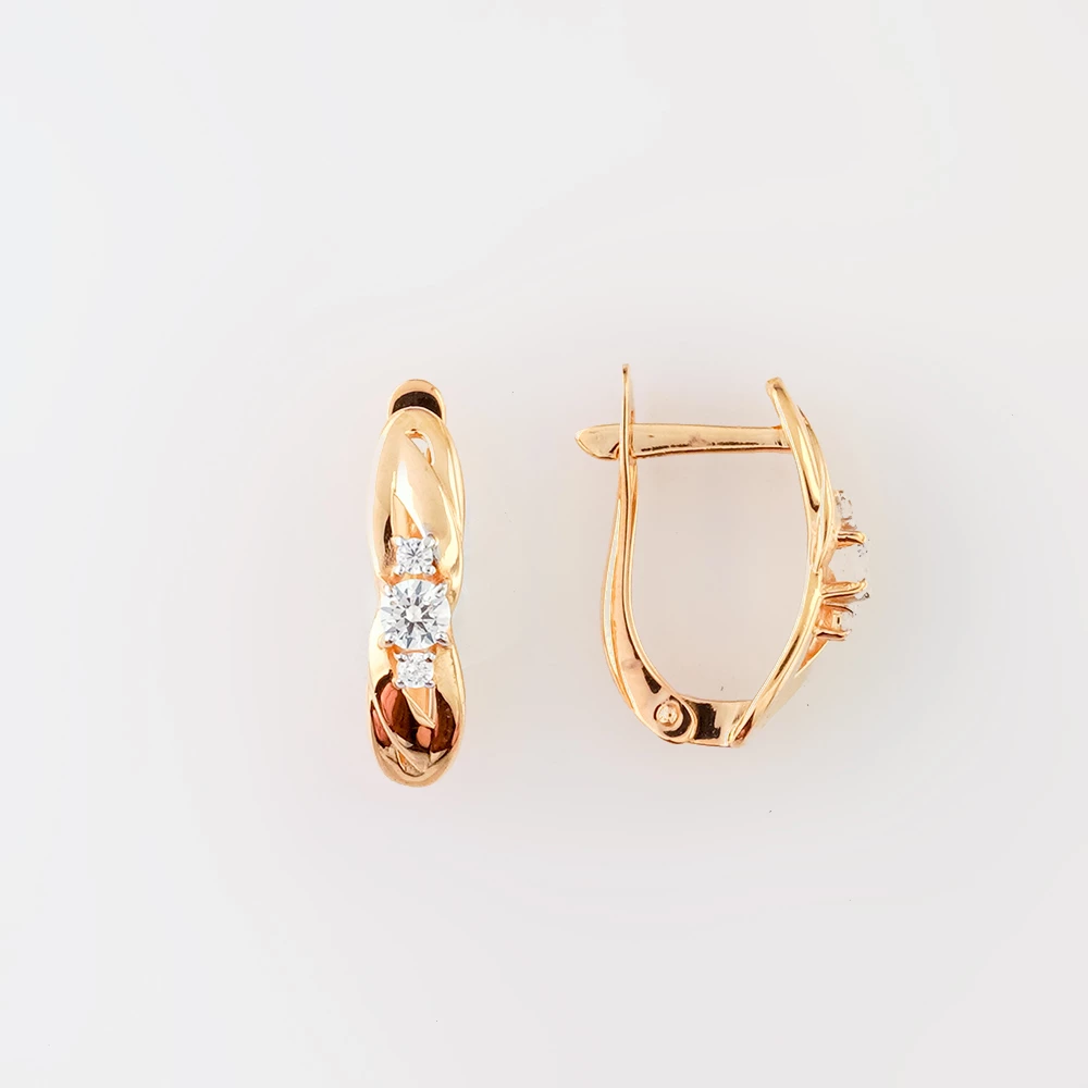 Серьги с фианитом из красного золота 585 пробы