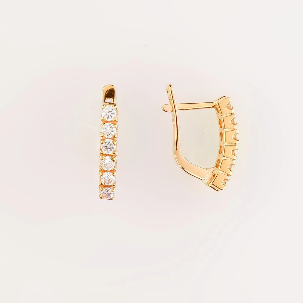 Серьги с фианитом из красного золота 585 пробы