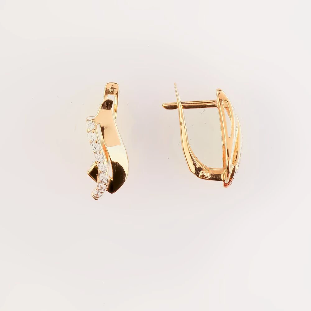 Серьги с фианитом из красного золота 585 пробы