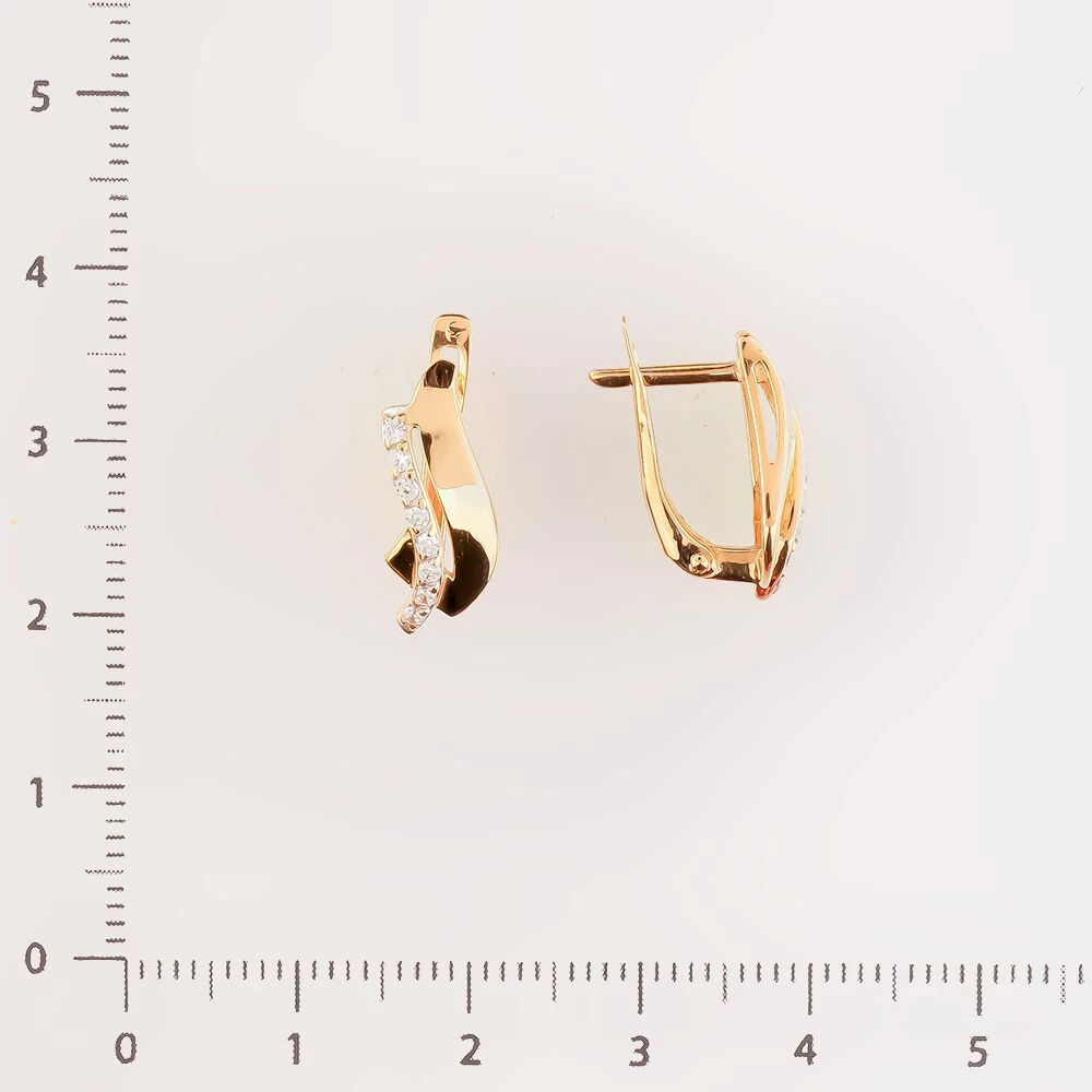 Серьги с фианитом из красного золота 585 пробы