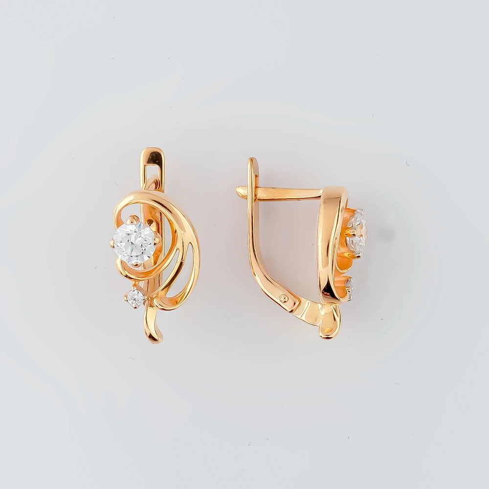 Серьги с фианитом из красного золота 585 пробы