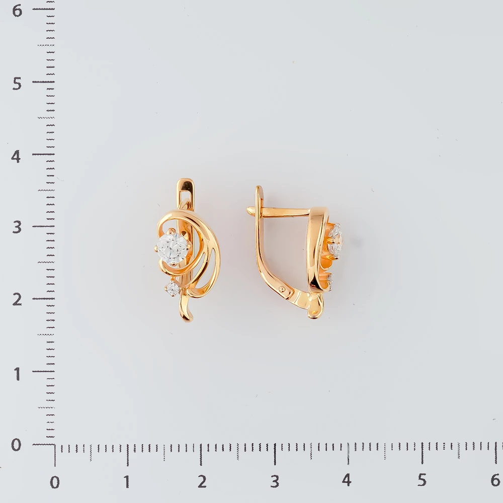 Серьги с фианитом из красного золота 585 пробы
