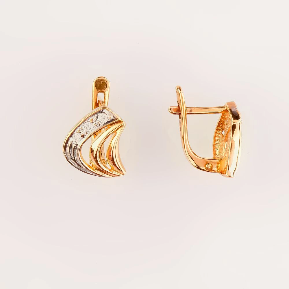 Серьги с фианитом из красного золота 585 пробы