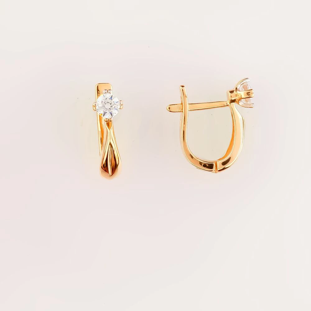 Серьги с фианитом из красного золота 585 пробы