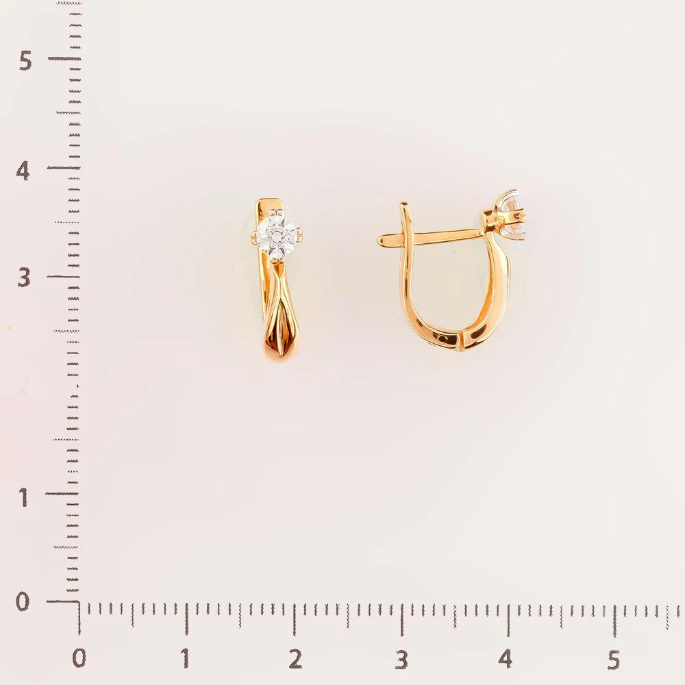 Серьги с фианитом из красного золота 585 пробы