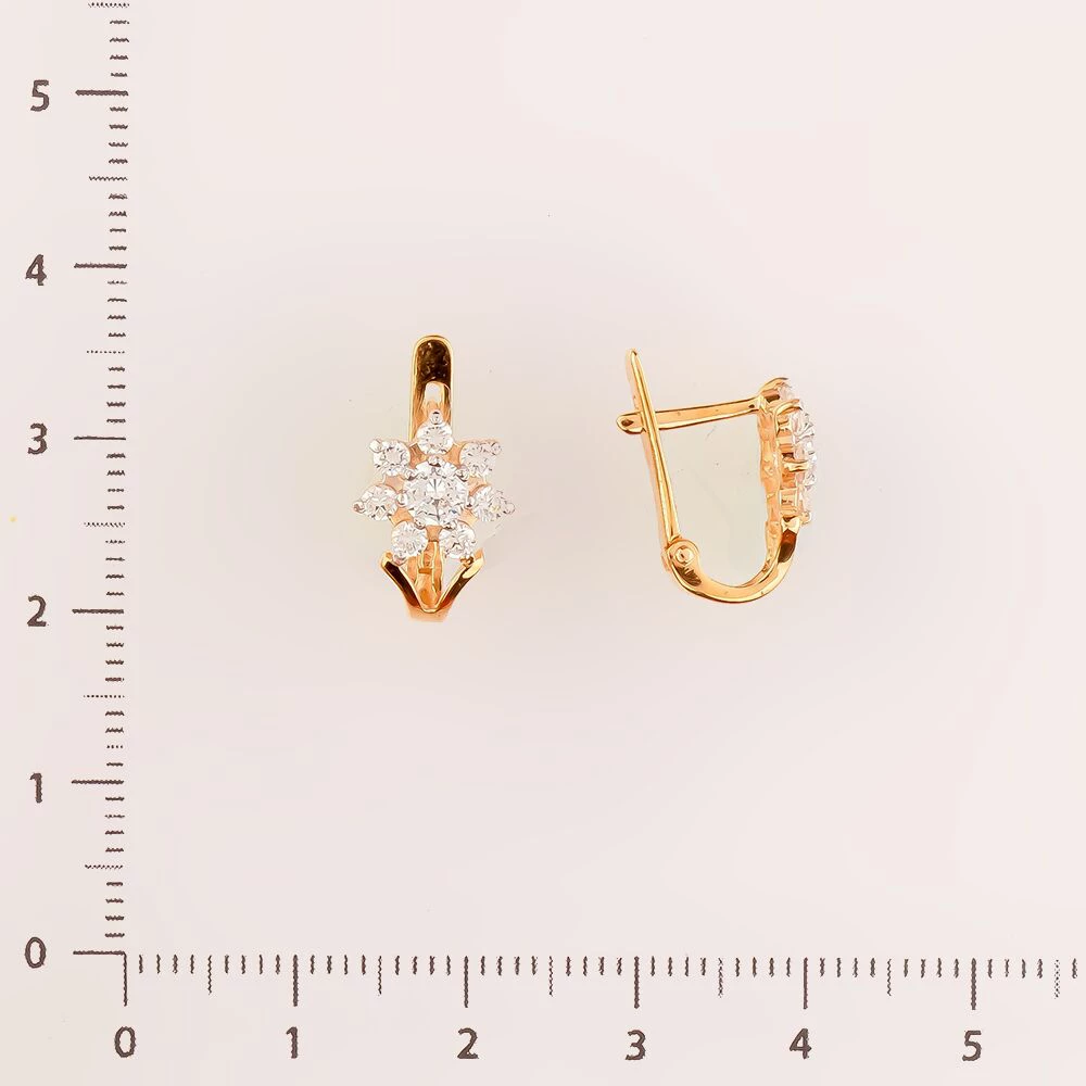 Серьги с фианитом из красного золота 585 пробы