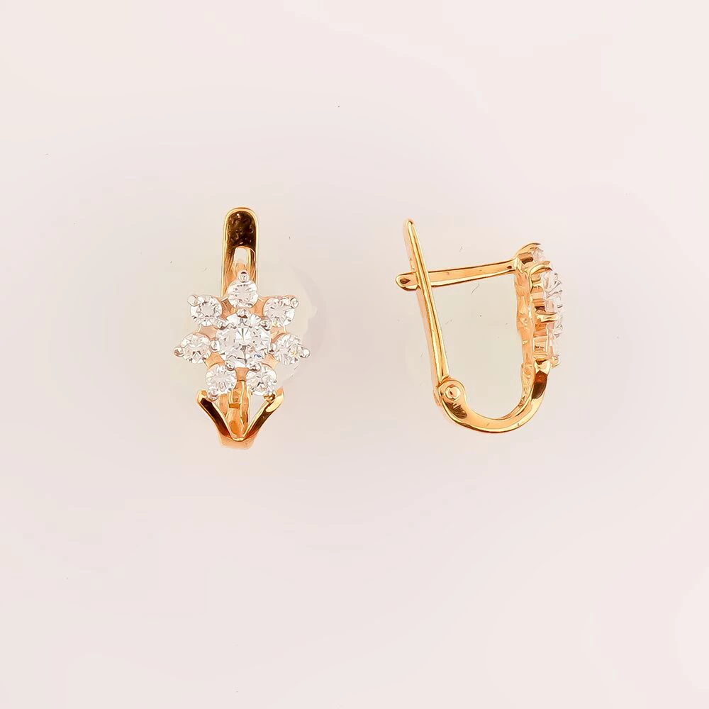 Серьги с фианитом из красного золота 585 пробы