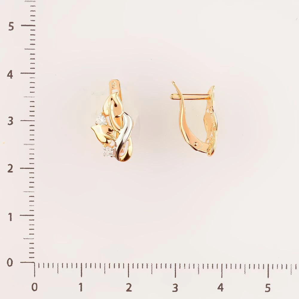 Серьги с фианитом из красного золота 585 пробы