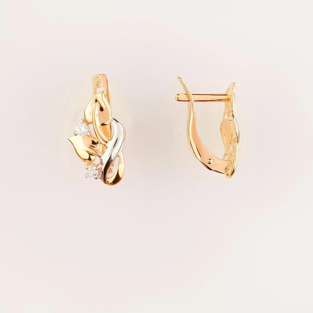 Серьги с фианитом из красного золота 585 пробы