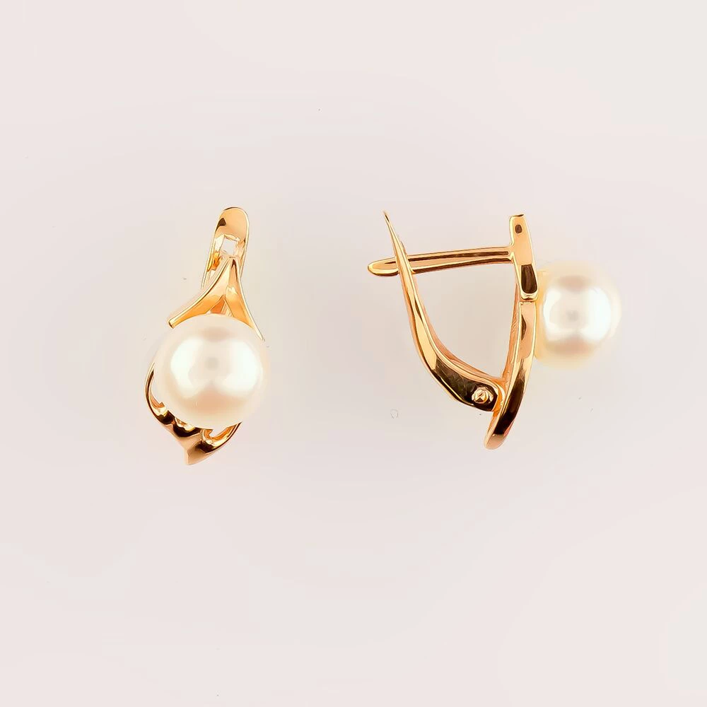 Серьги с культивированным жемчугом из красного золота 585 пробы