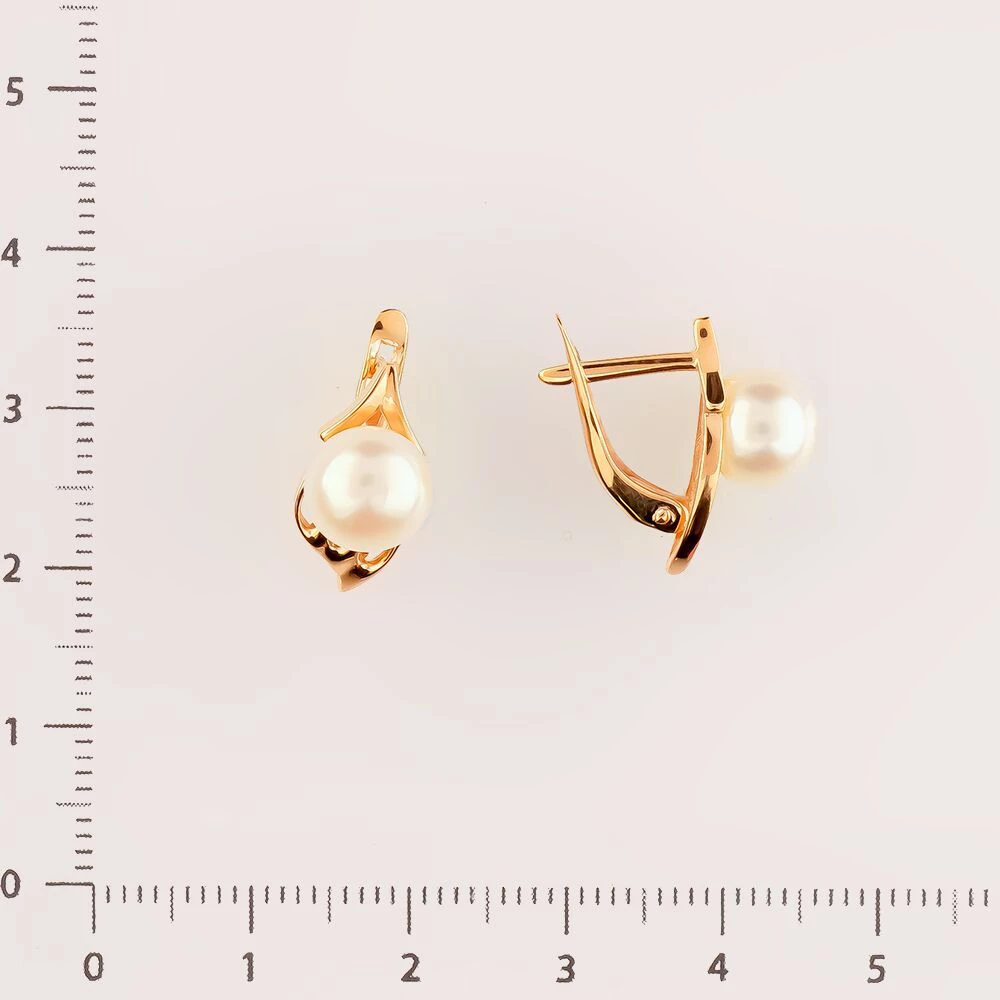 Серьги с культивированным жемчугом из красного золота 585 пробы