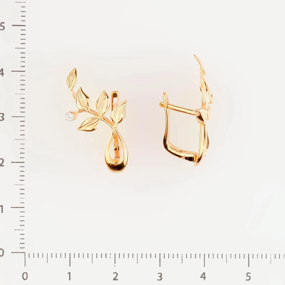 Серьги с фианитом из красного золота 585 пробы