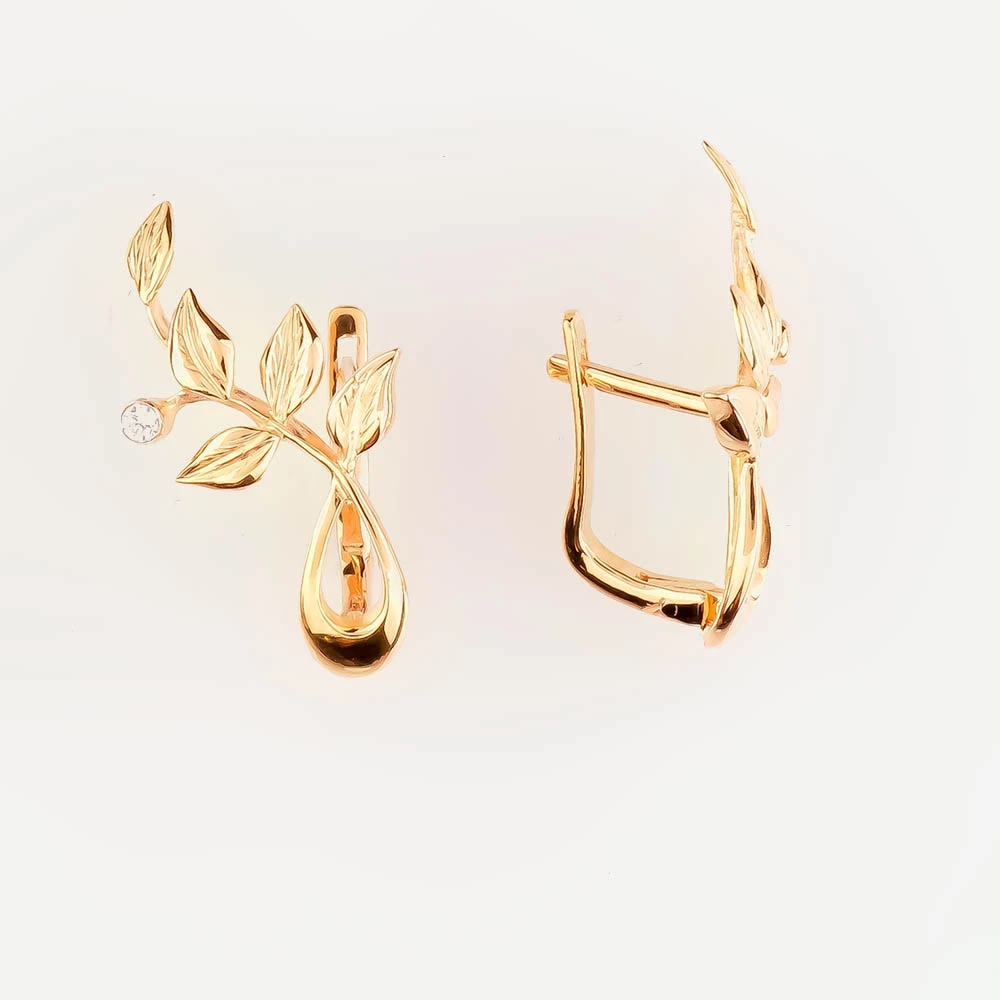 Серьги с фианитом из красного золота 585 пробы