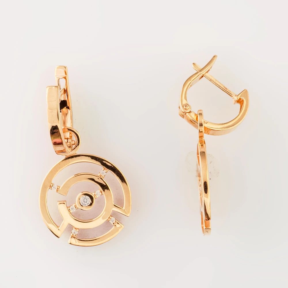 Серьги с фианитом из красного золота 585 пробы