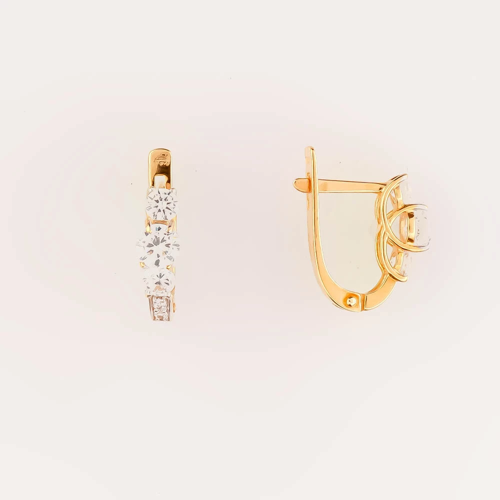 Серьги с фианитом из красного золота 585 пробы