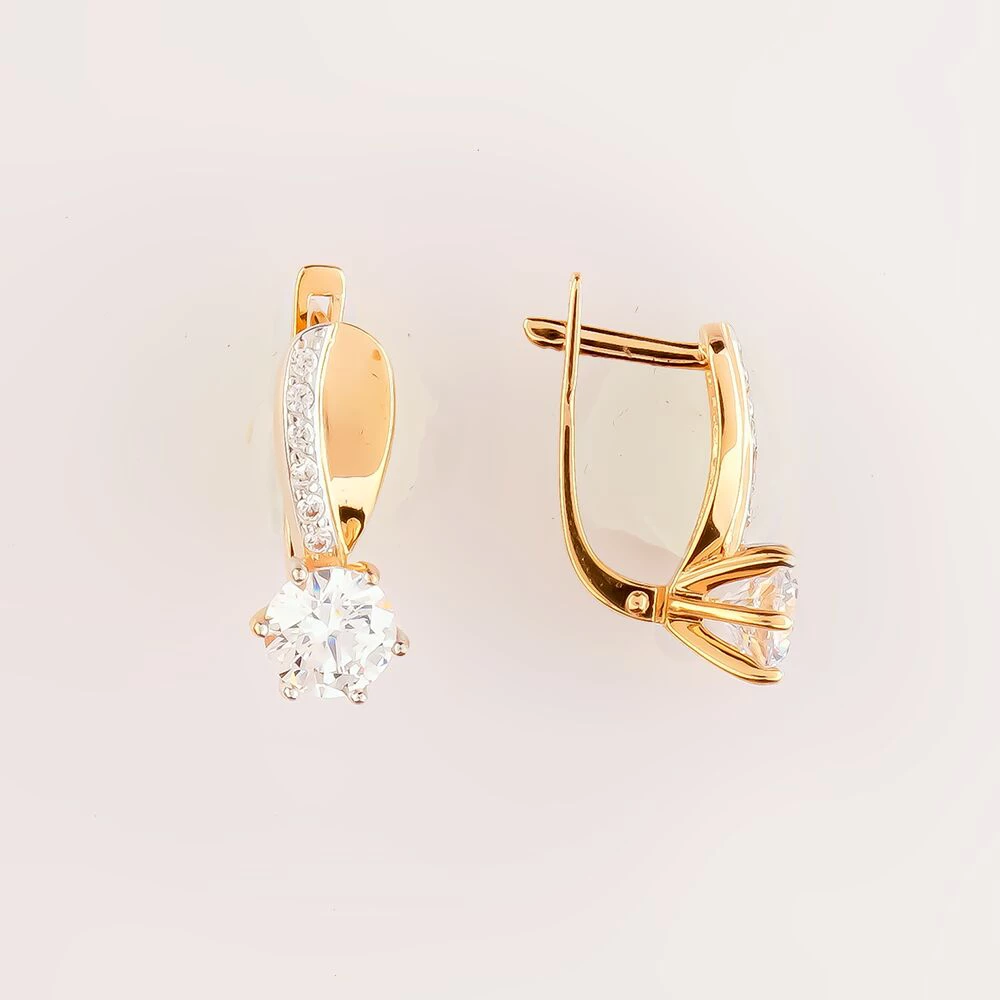 Серьги с фианитом из красного золота 585 пробы