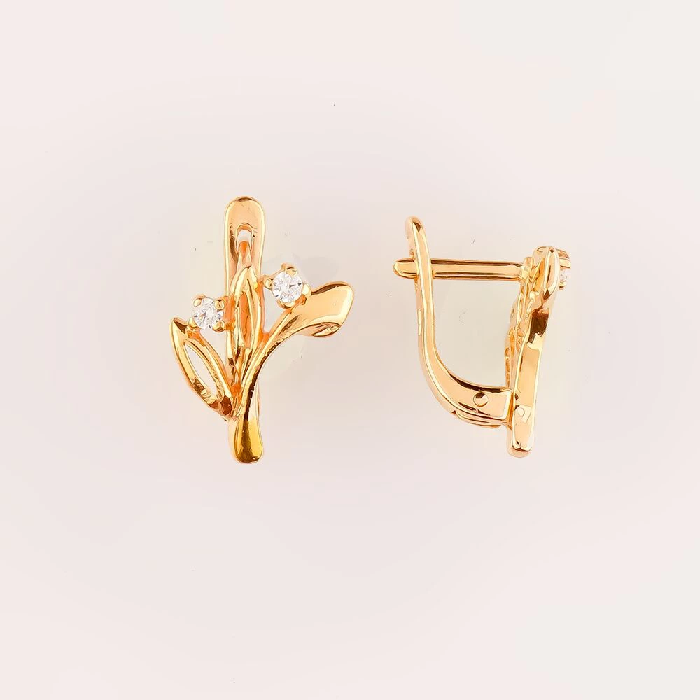 Серьги с фианитом из красного золота 585 пробы