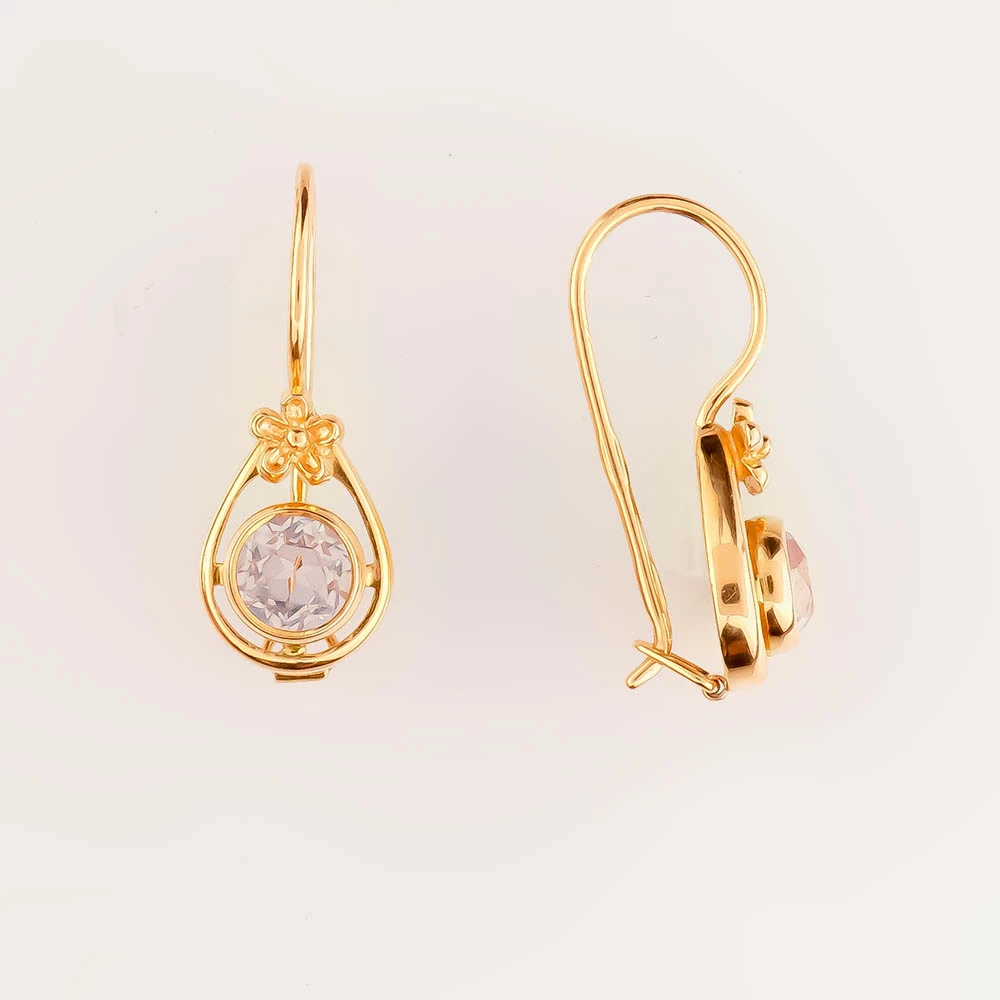 Серьги с фианитом из красного золота 583 пробы