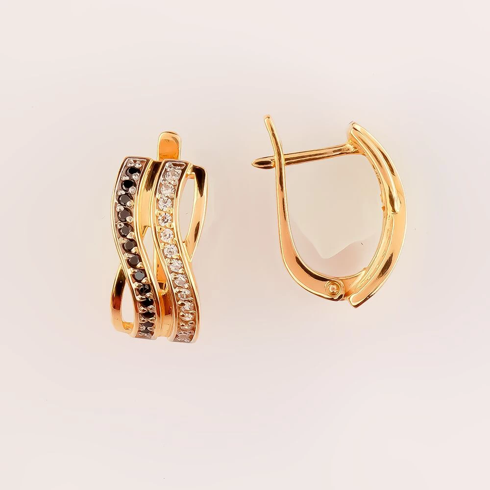 Серьги с фианитом из красного золота 585 пробы