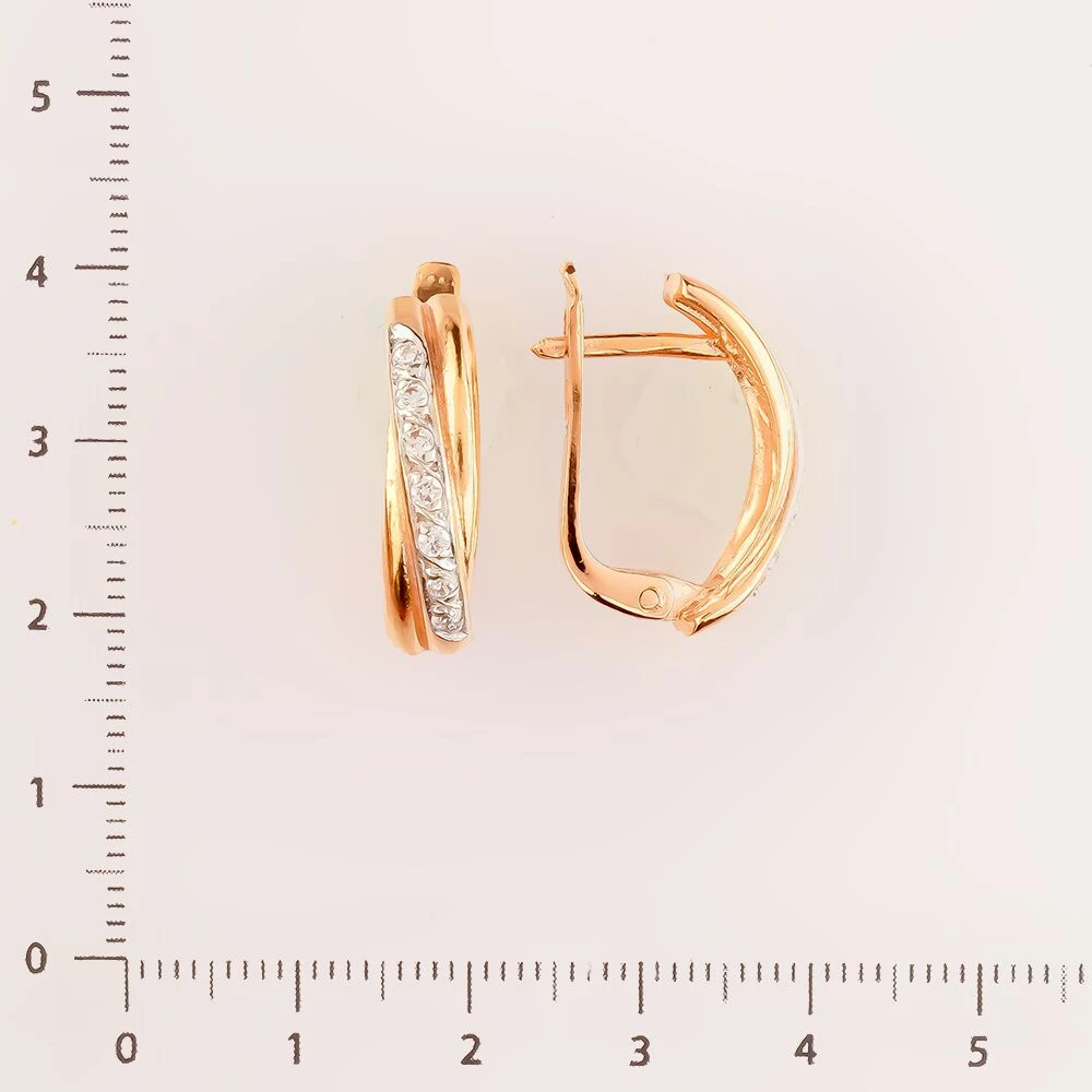 Серьги с фианитом из красного золота 585 пробы