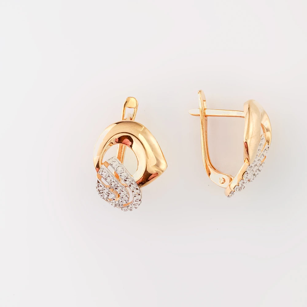 Серьги с фианитом из красного золота 585 пробы