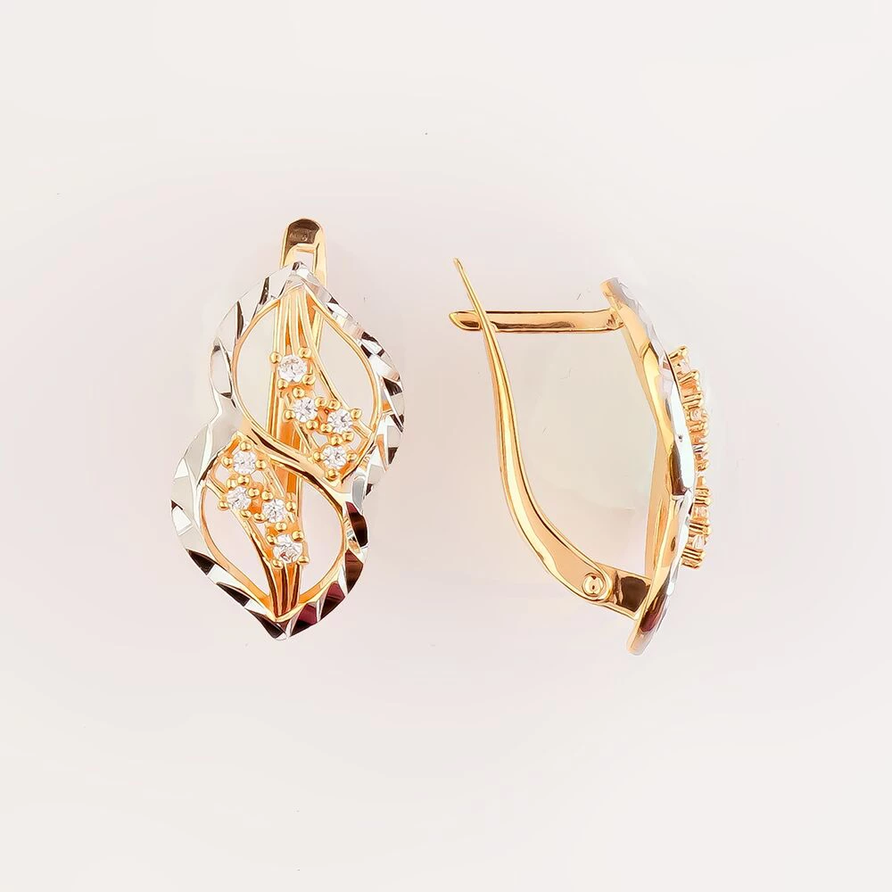 Серьги с фианитом из красного золота 585 пробы