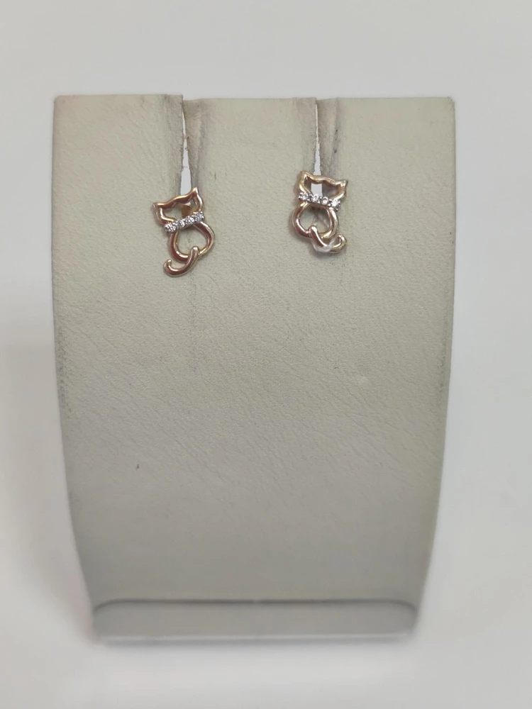 Серьги с фианитом из красного золота 585 пробы