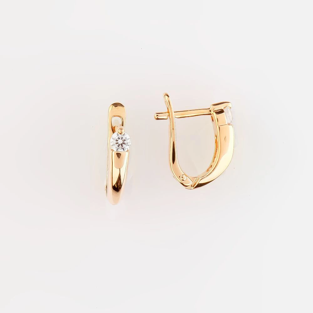 Серьги с фианитом из красного золота 585 пробы