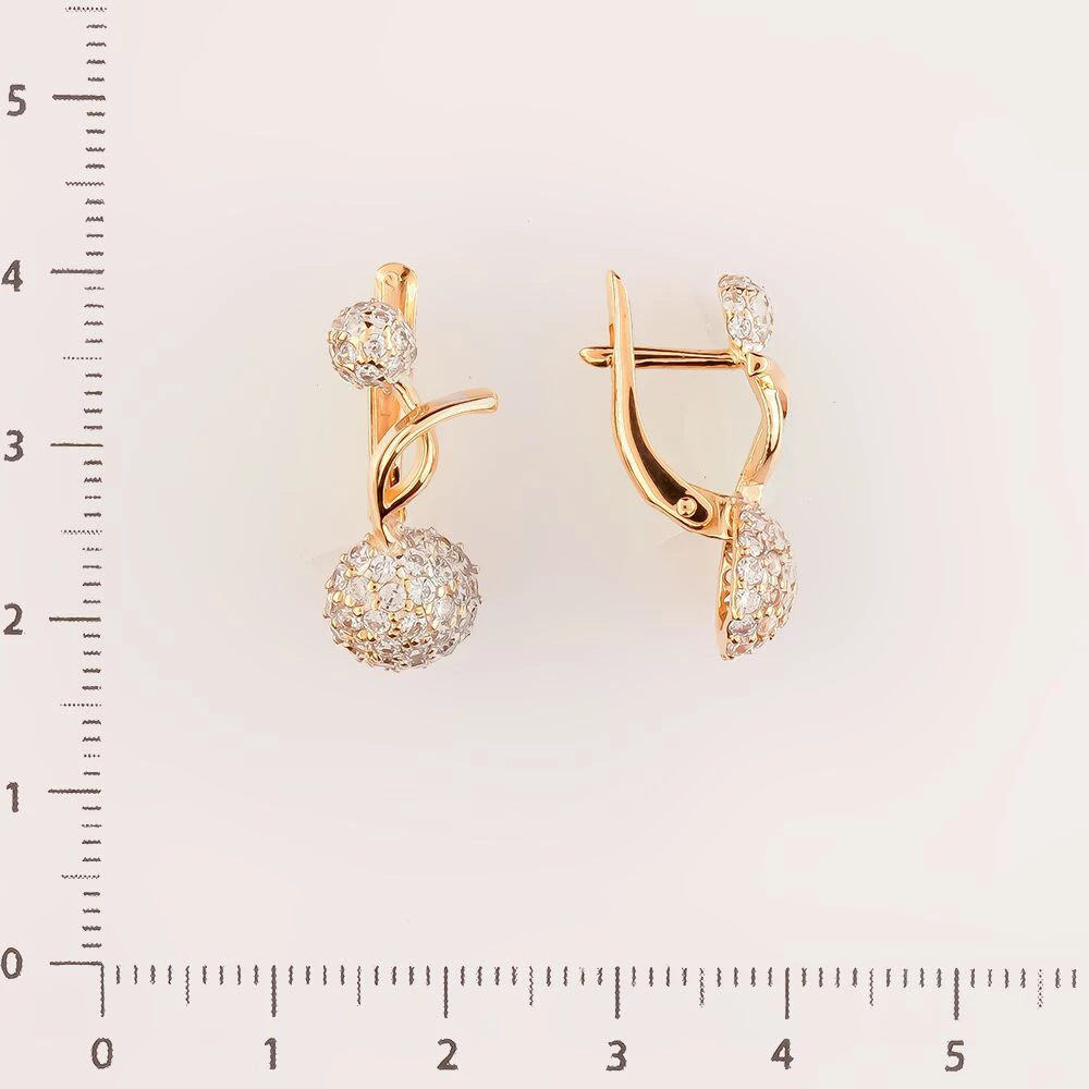 Серьги с фианитом из красного золота 585 пробы