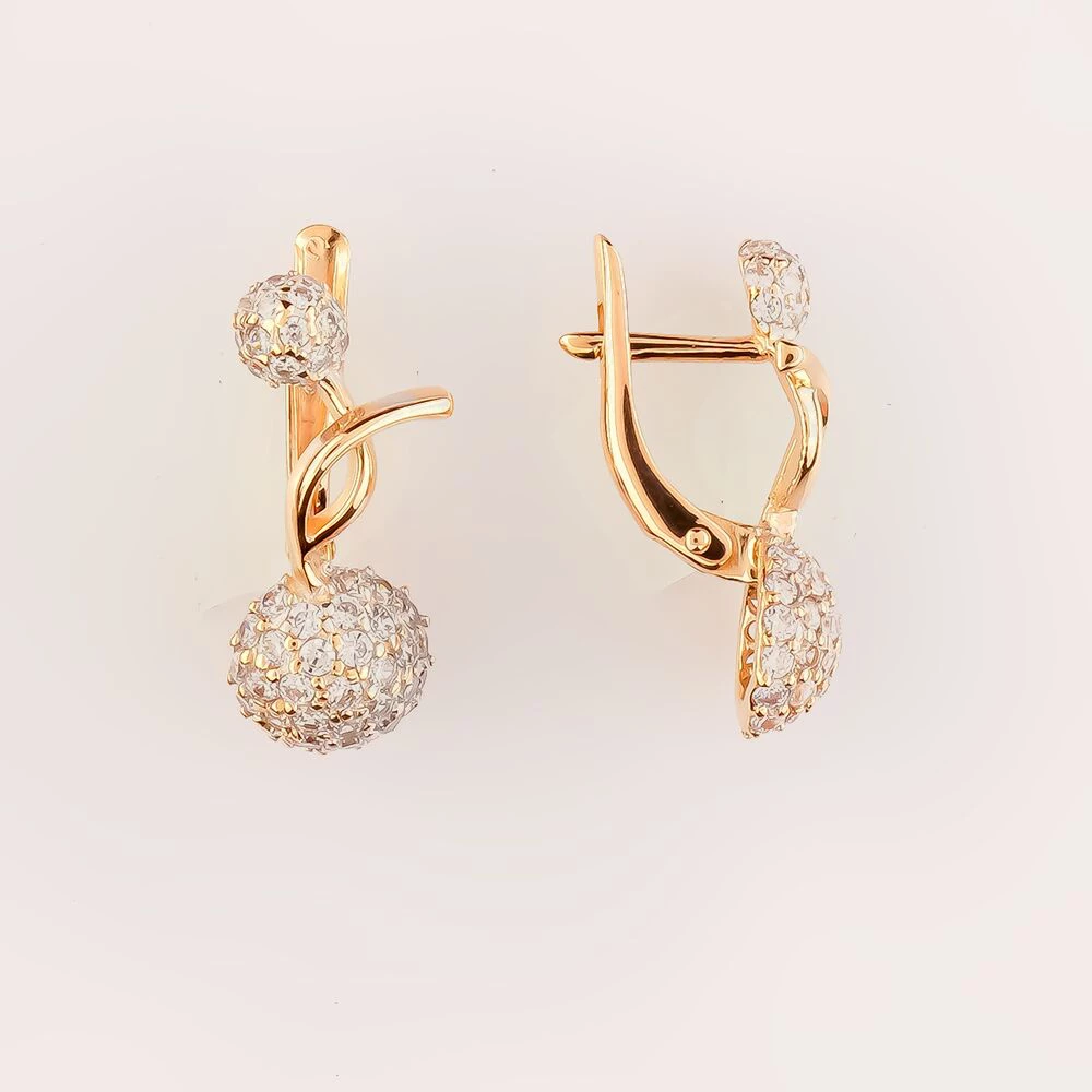 Серьги с фианитом из красного золота 585 пробы