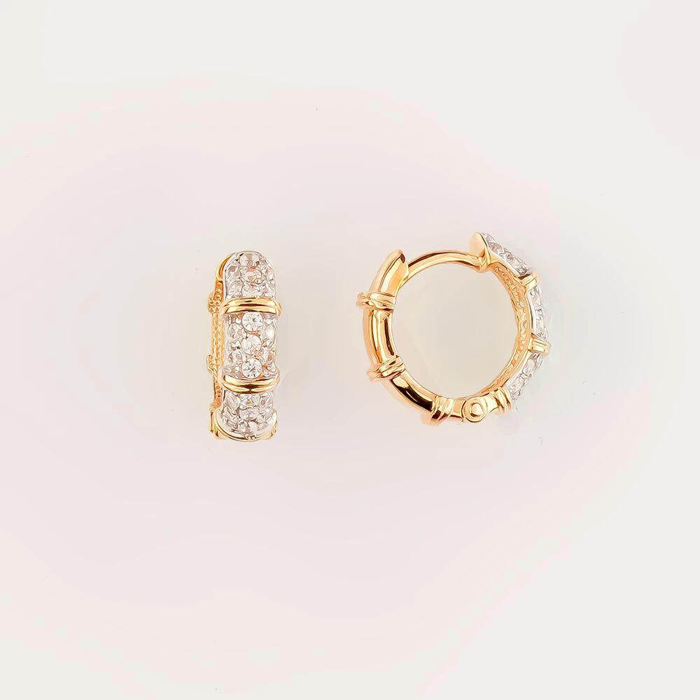 Серьги конго с фианитом из красного золота 585 пробы