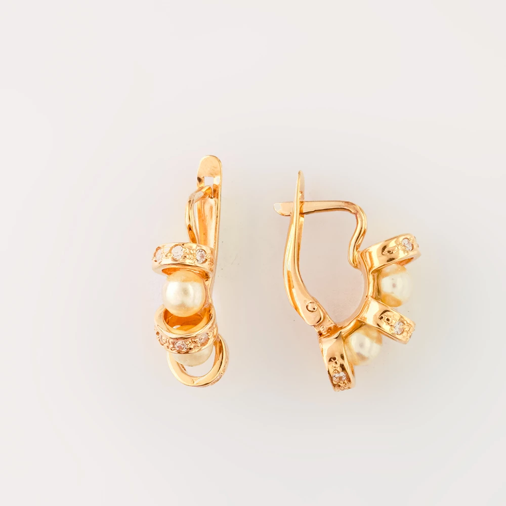 Серьги с культивированным жемчугом из красного золота 585 пробы