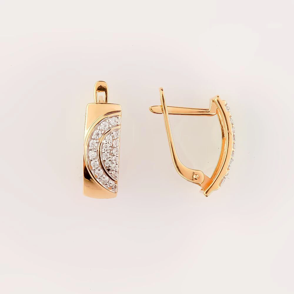 Серьги с фианитом из красного золота 585 пробы