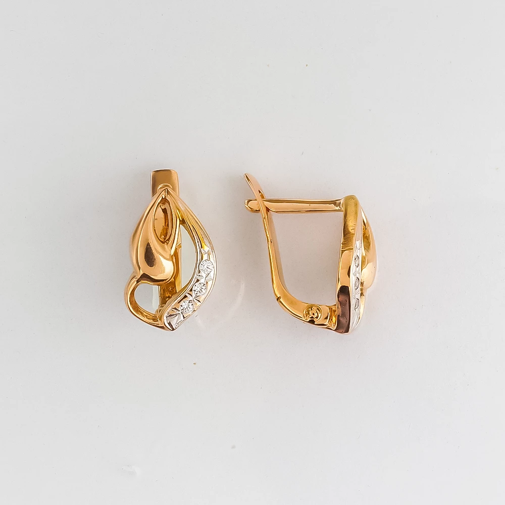 Серьги с фианитом из красного золота 585 пробы