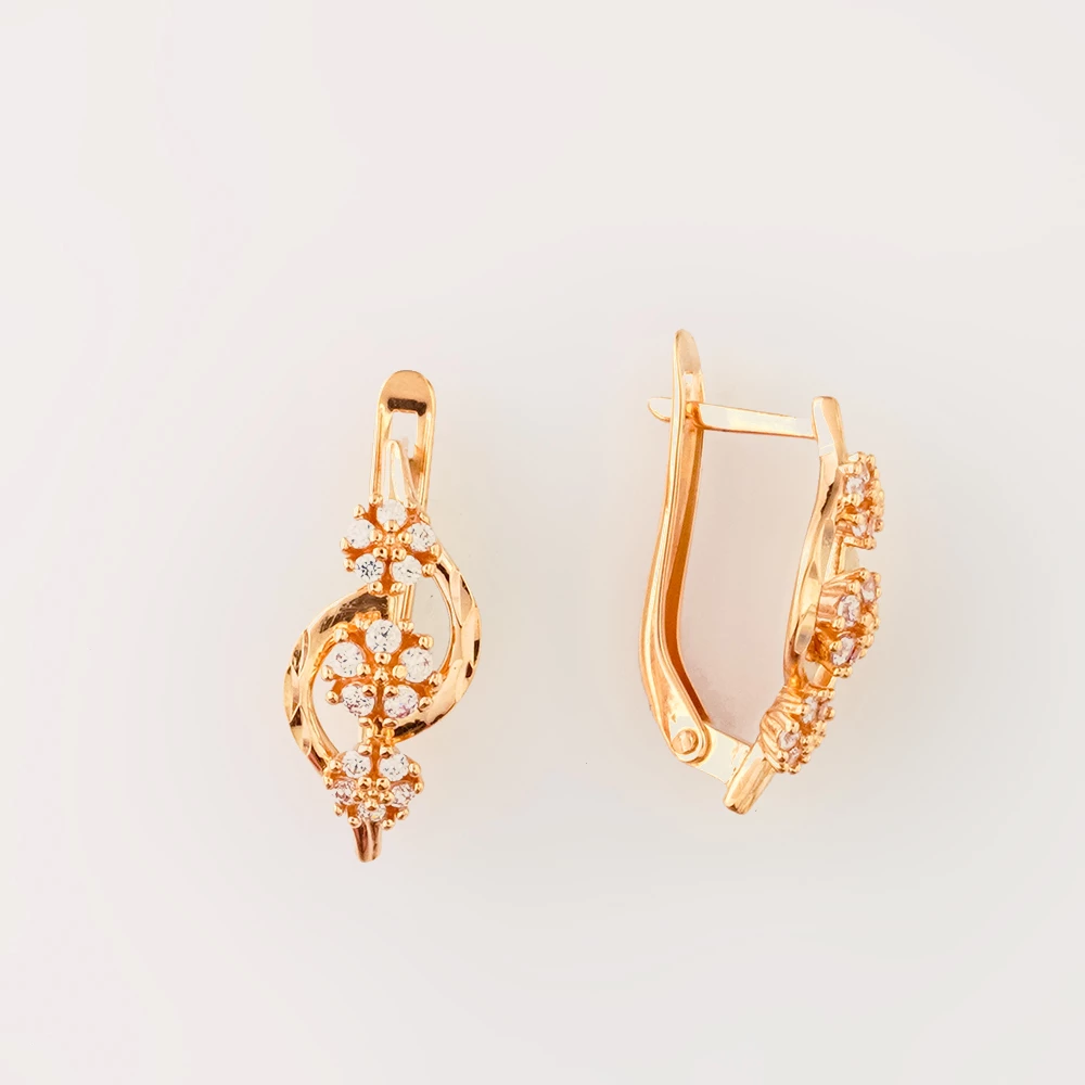 Серьги с фианитом из красного золота 585 пробы