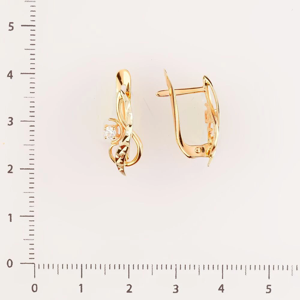 Серьги с фианитом из красного золота 585 пробы