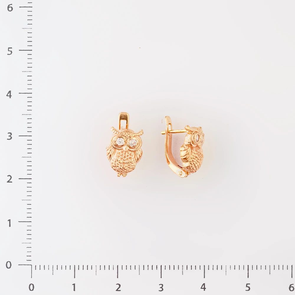 Серьги с фианитом из красного золота 585 пробы