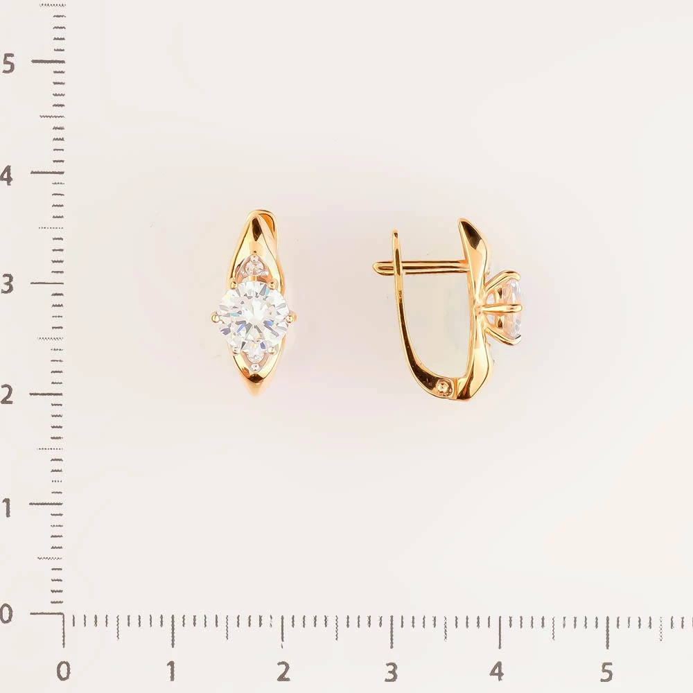 Серьги с фианитом из красного золота 585 пробы