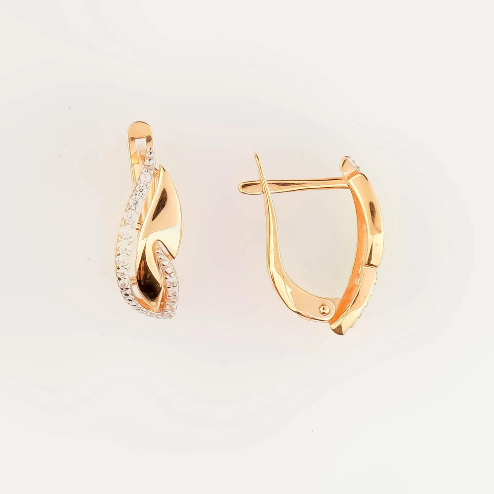 Серьги с фианитом из красного золота 585 пробы