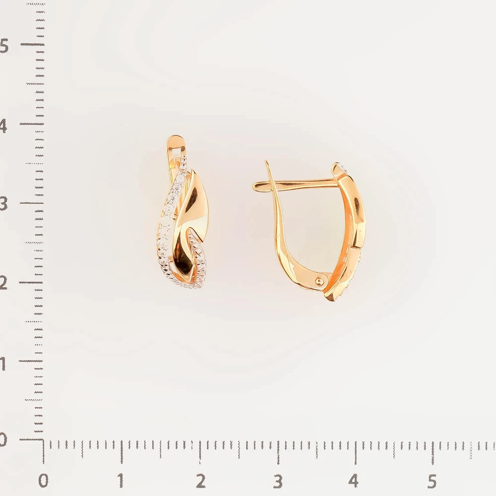 Серьги с фианитом из красного золота 585 пробы