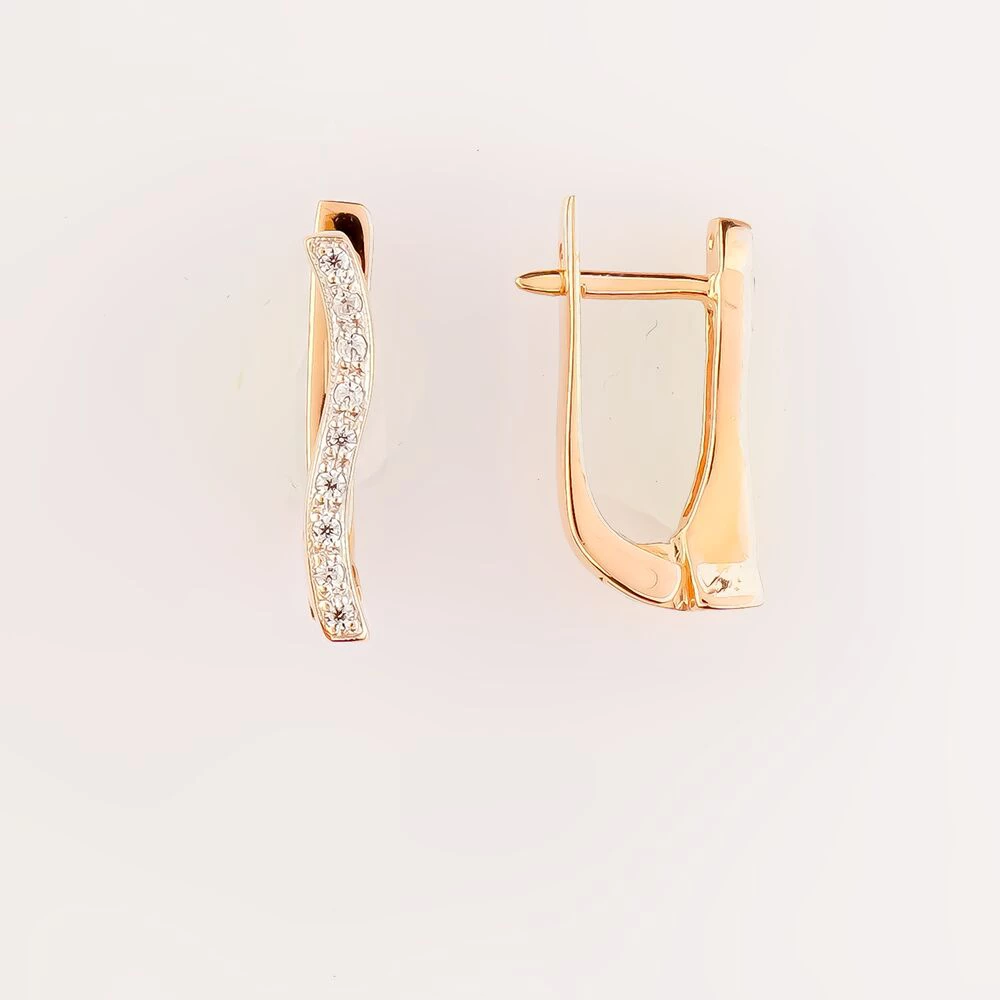 Серьги с фианитом из красного золота 585 пробы