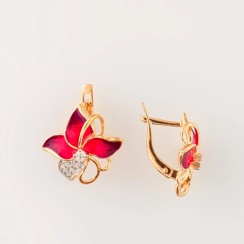 Серьги с эмалью из красного золота 585 пробы