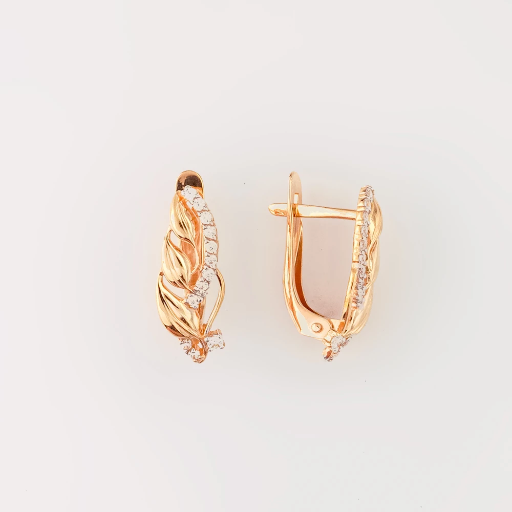 Серьги с фианитом из красного золота 585 пробы