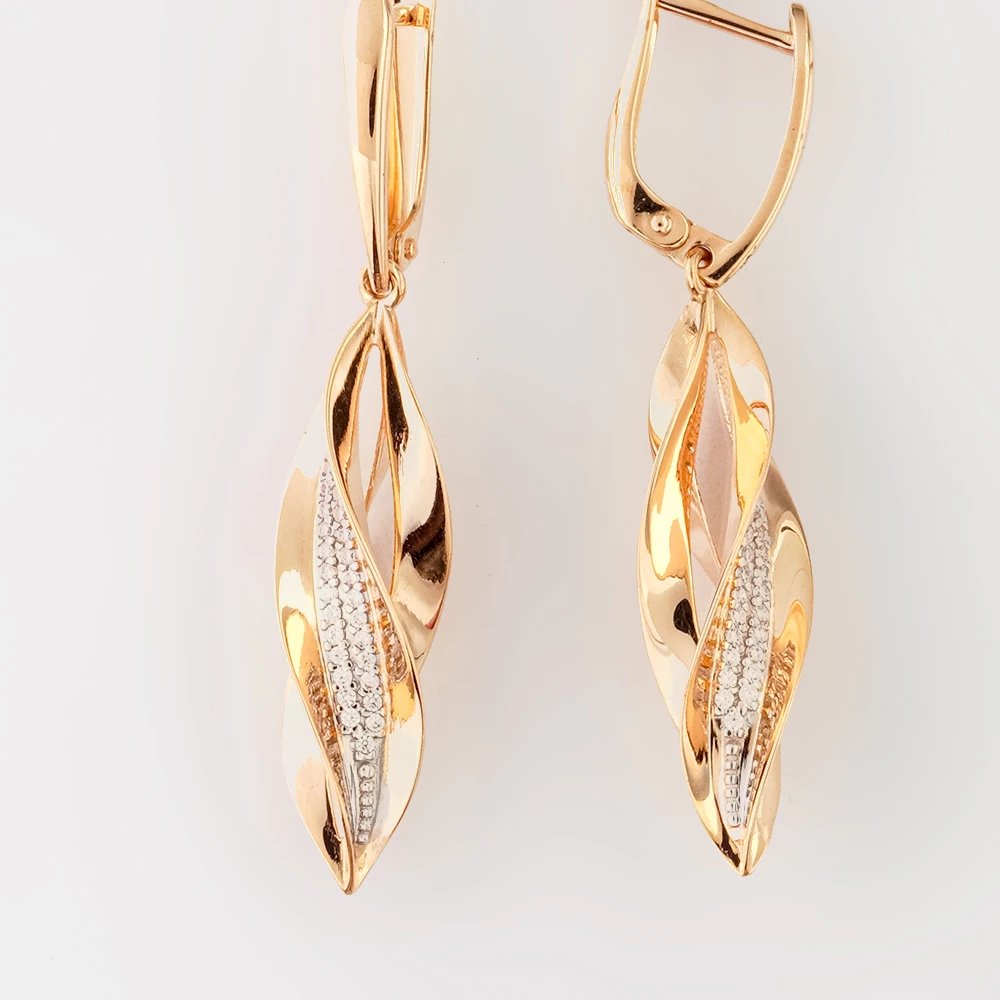 Серьги с фианитом из красного золота 585 пробы