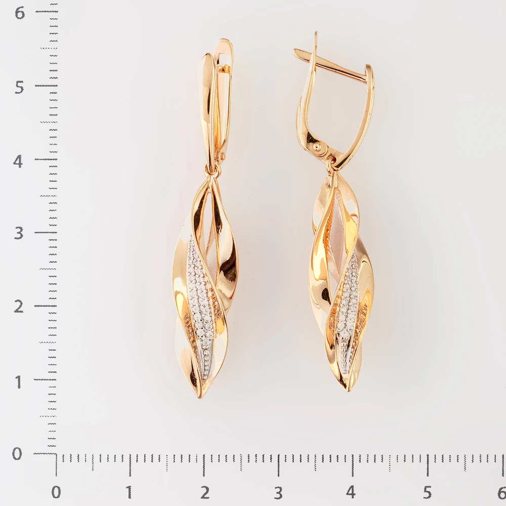 Серьги с фианитом из красного золота 585 пробы