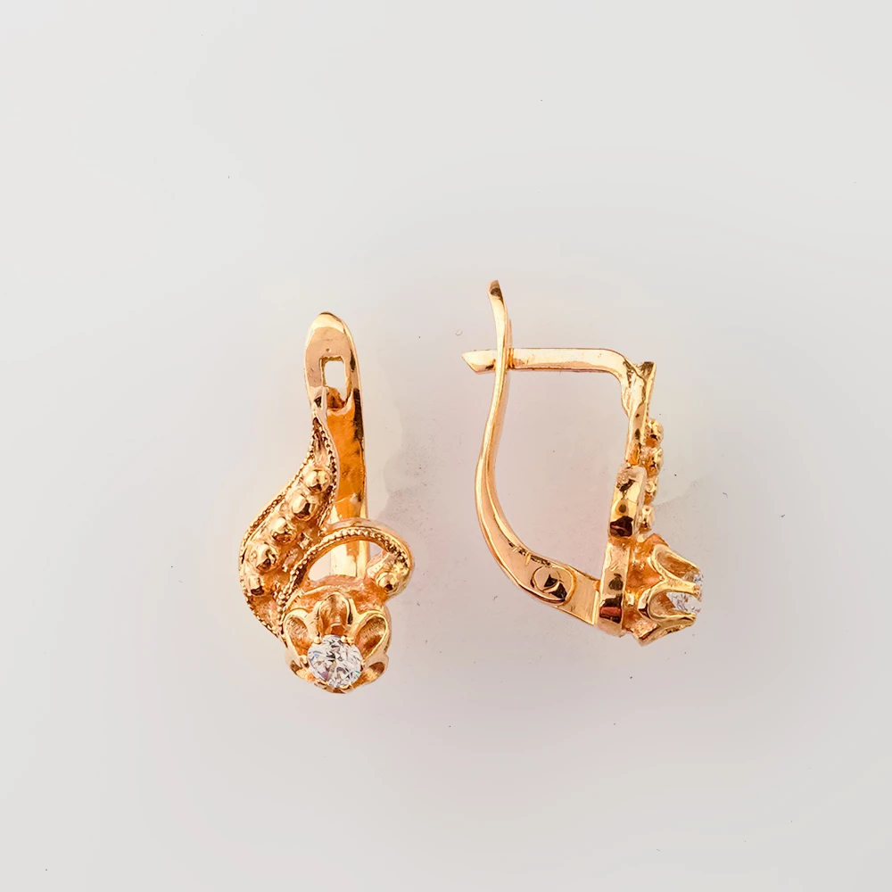 Серьги с фианитом из красного золота 585 пробы