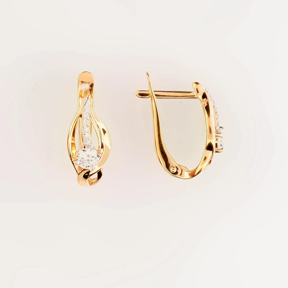 Серьги с фианитом из красного золота 585 пробы