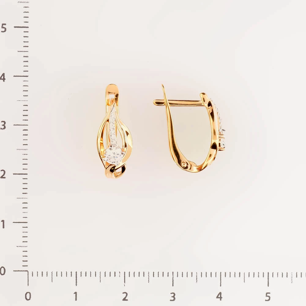 Серьги с фианитом из красного золота 585 пробы