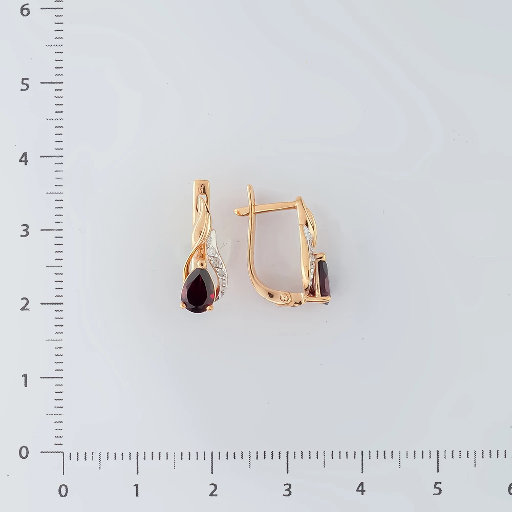 Серьги с гранатом из красного золота 585 пробы