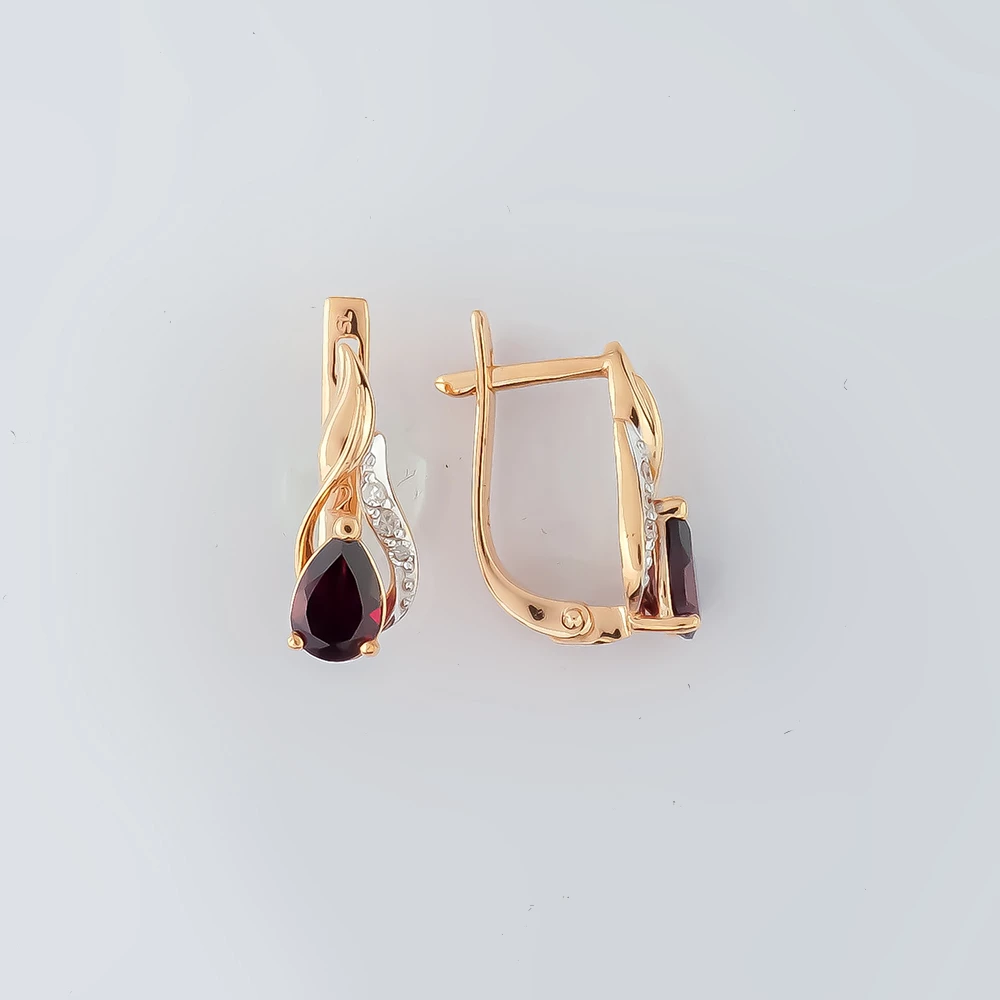 Серьги с гранатом из красного золота 585 пробы